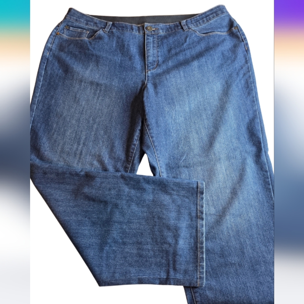CJ Banks 20W Women's Straight Leg Blue Jeans Wide Elastic Waist Hi-Rise Bu-3151